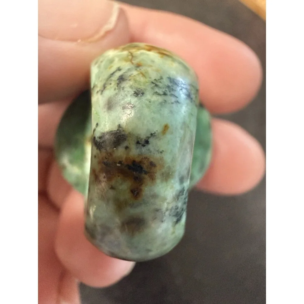 Vintage Natural Variscite Rhinestone Halo Statement Ring Size 6.5